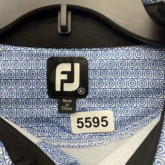 Footjoy FJ Swirl Print Polo Shirt Mens XL Blue Short Sleeve Golf Performance - Picture 4 of 12